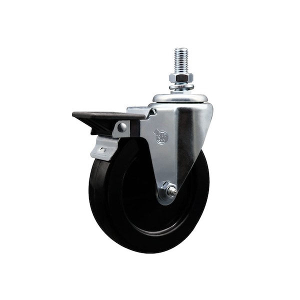 5 Inch Hard Rubber 10 MM Threaded Stem Caster with Brake